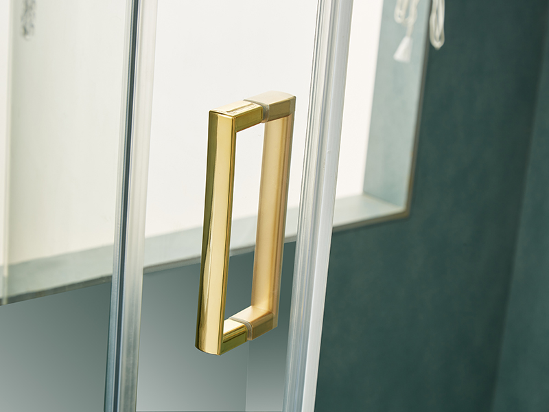 SE liukuva suihkukaappi, kirkas karkaistu lasi, kultainen alumiiniprofiili, kaksireikäinen kahva, ilman alustaa SE liukuva suihkukaappi, kirkas karkaistu lasi, kultainen alumiiniprofiili, kaksireikäinen kahva, ilman alustaa