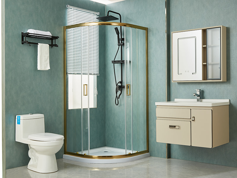 SE liukuva suihkukaappi, kirkas karkaistu lasi, kultainen alumiiniprofiili, kaksireikäinen kahva, ilman alustaa SE liukuva suihkukaappi, kirkas karkaistu lasi, kultainen alumiiniprofiili, kaksireikäinen kahva, ilman alustaa