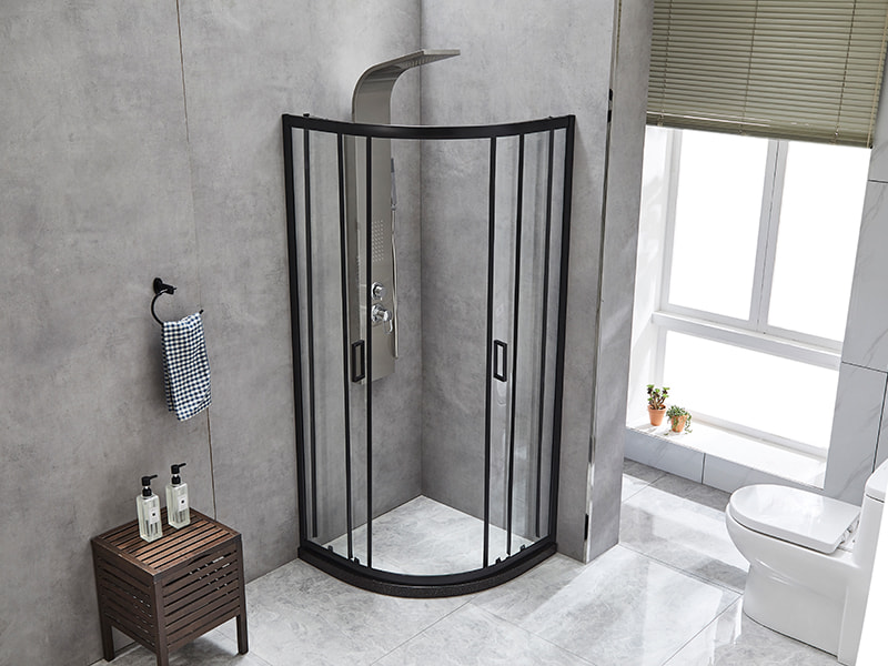 SE liukuva suihkukaappi, kirkas karkaistu lasi, musta alumiiniprofiili, kaksireikäinen kahva, ilman alustaa SE liukuva suihkukaappi, kirkas karkaistu lasi, musta alumiiniprofiili, kaksireikäinen kahva, ilman alustaa